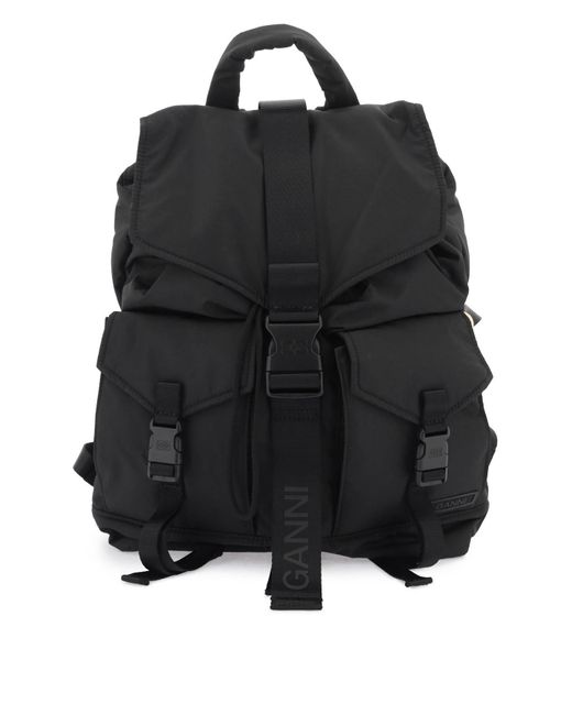 Ganni Black Nylon Backpack For Everyday