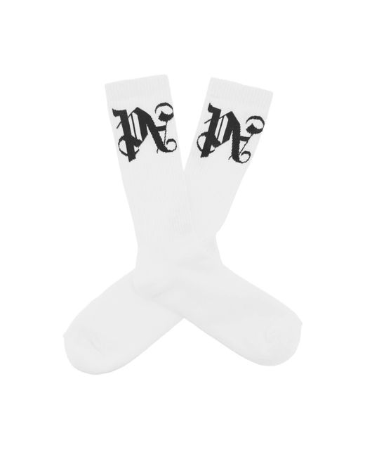 Palm Angels White Pa Monogram Socks for men