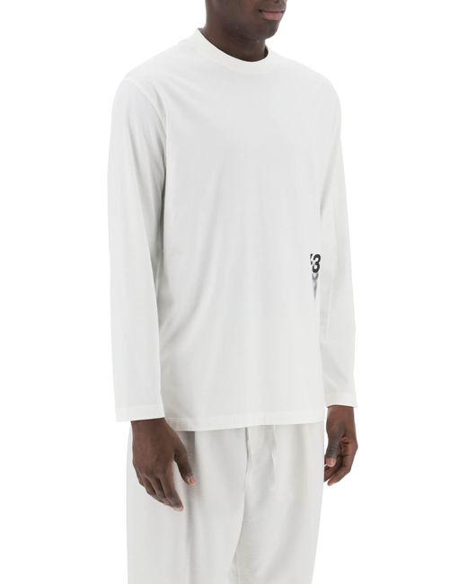 Y-3 White Long Sleeved T Shirt With Logo Print for men