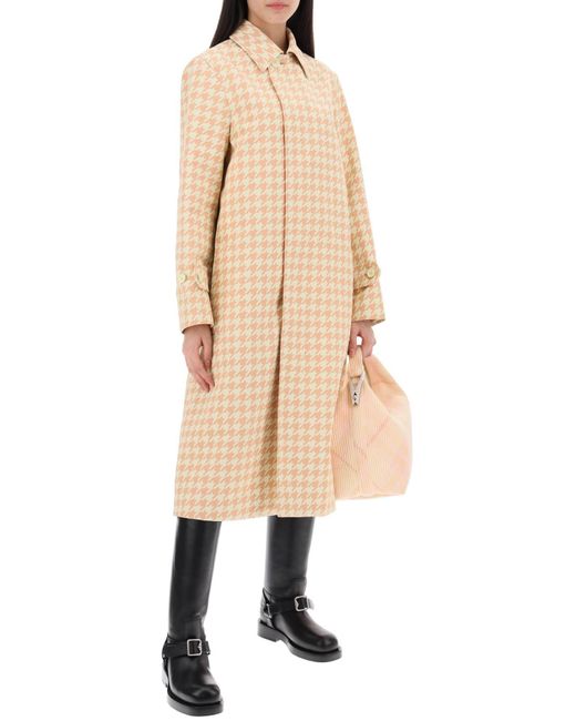 Burberry Natural Houndstooth Patterned Car Coat