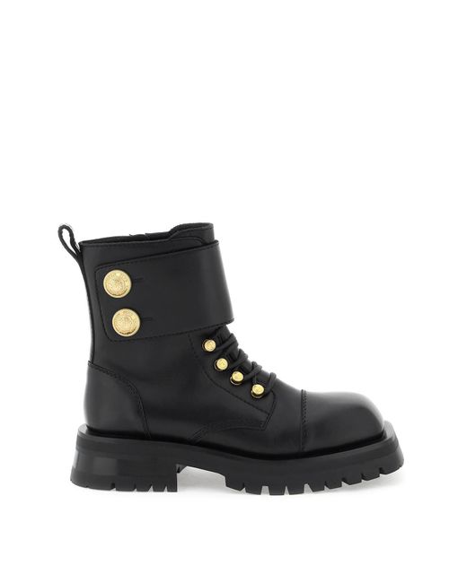 Balmain Black Leather Ranger Boots With Maxi Buttons