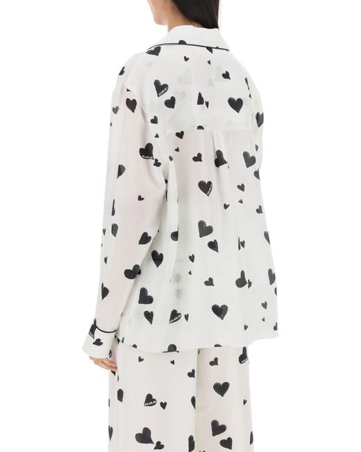 Marni White Bunch Of Hearts Print Silk Pajama Shirt