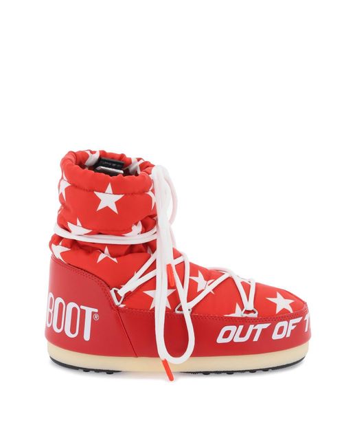 Moon Boot Red Icon Light Low Stars Apres Ski Boots