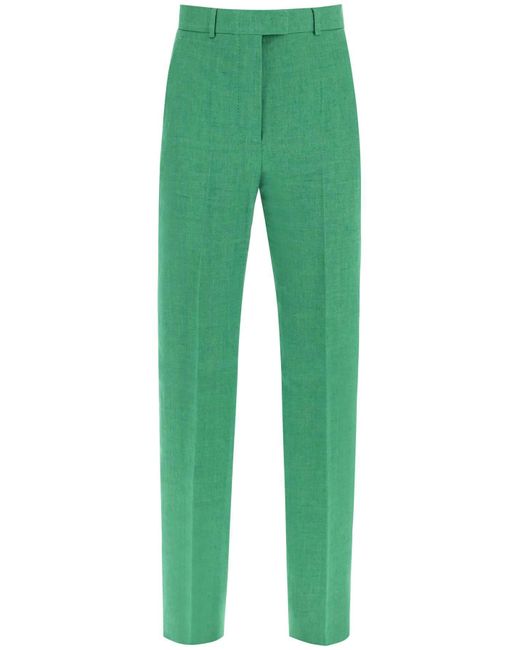 Max Mara Studio Green 'Alcano' Straight Linen Pants