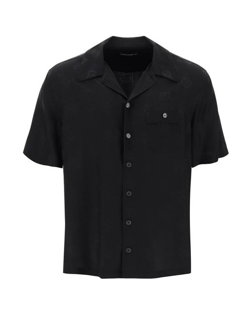 Dolce & Gabbana Black Silk Jacquard Bowling Shirt for men