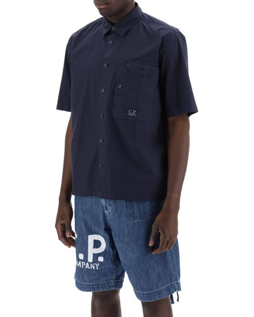 C P Company Blue Short-Sleeved Poplin Shirt for men