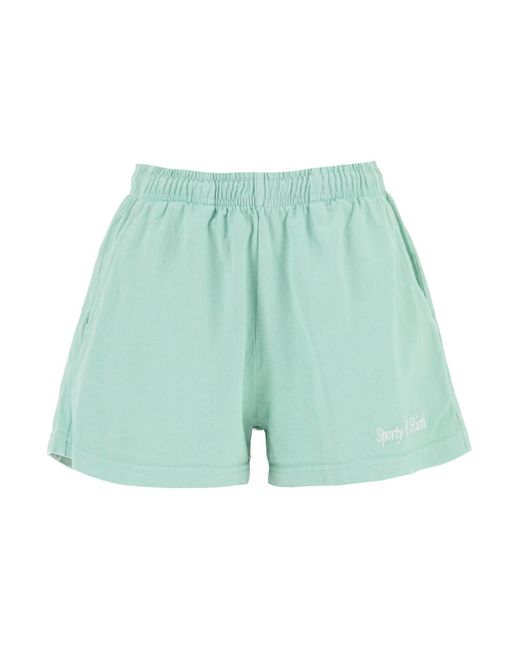 Sporty & Rich Green Sporty Rich 'Italic Logo' Embroidered Disco Shorts