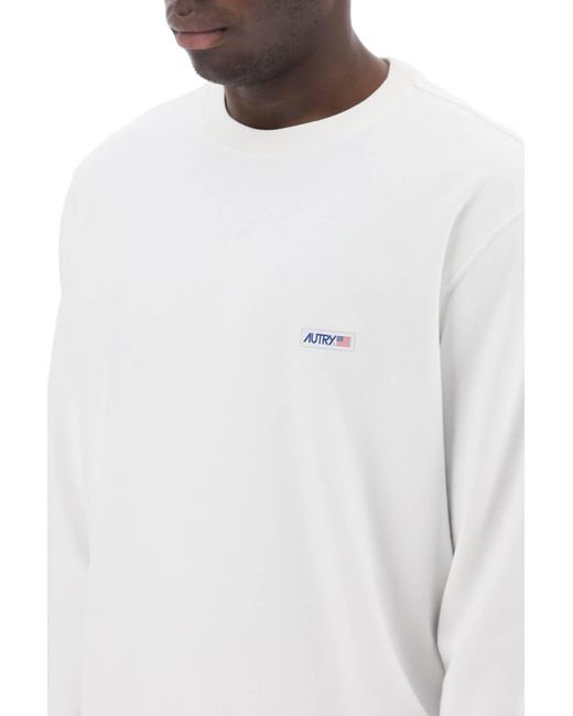 Felpa Girocollo Con Etichetta Logo di Autry in White da Uomo