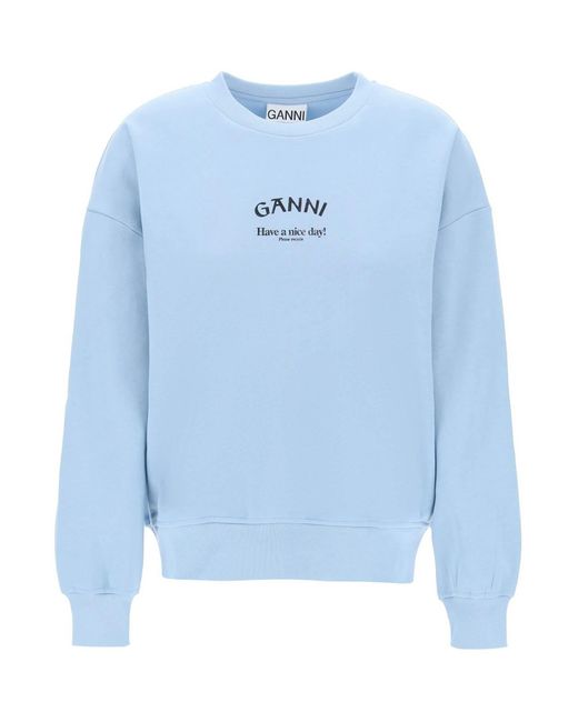 Ganni Blue Organic Cotton Insulated Sweatshirt For