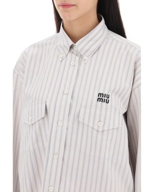 Miu Miu White Striped Cropped Shirt