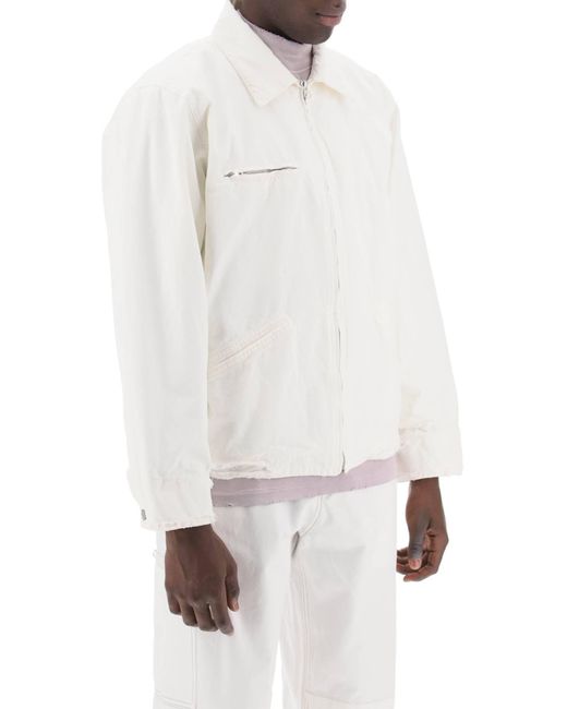 MM6 by Maison Martin Margiela White Distressed Cotton Canvas Jacket for men