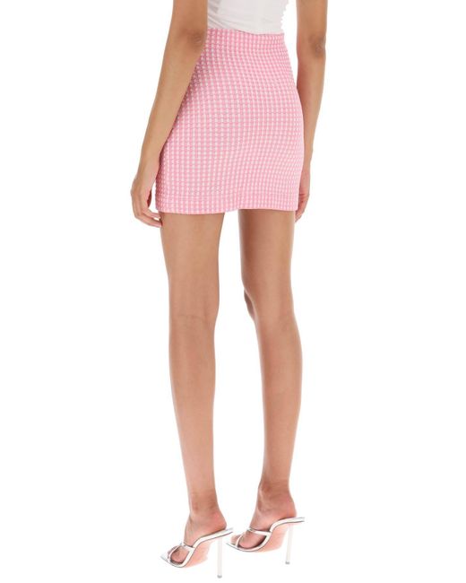 Self-Portrait Pink Lurex Knitted Mini Skirt With Diamanté Buttons