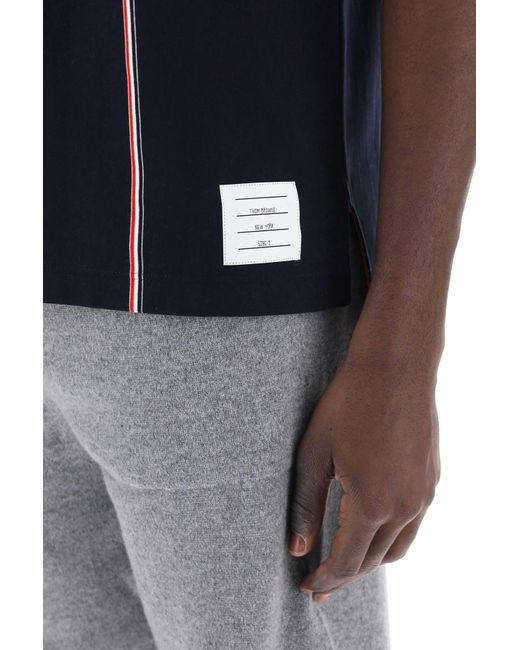 Thom Browne Blue Crewneck T-Shirt With Tricolor Intarsia for men