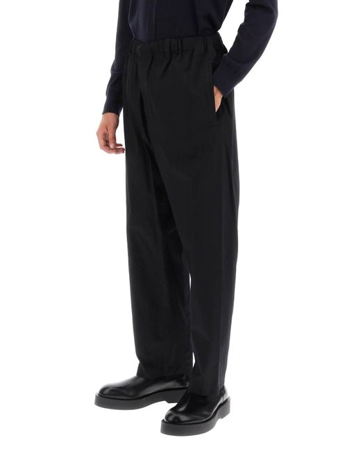 Lemaire Black Loose Pants In Cotton Twill for men