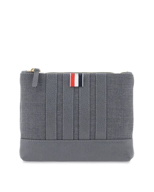 Thom Browne Gray Wool 4 Bar Small Pouch for men
