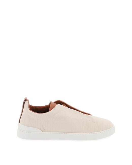 Zegna Natural Triple Stitch Slip On Sneakers for men