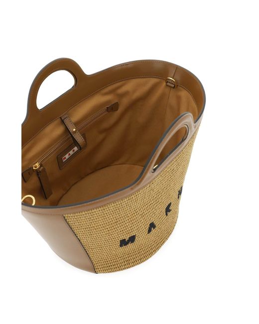 Marni Brown Raffia And Leather Small Tropicalia Bucket Bag