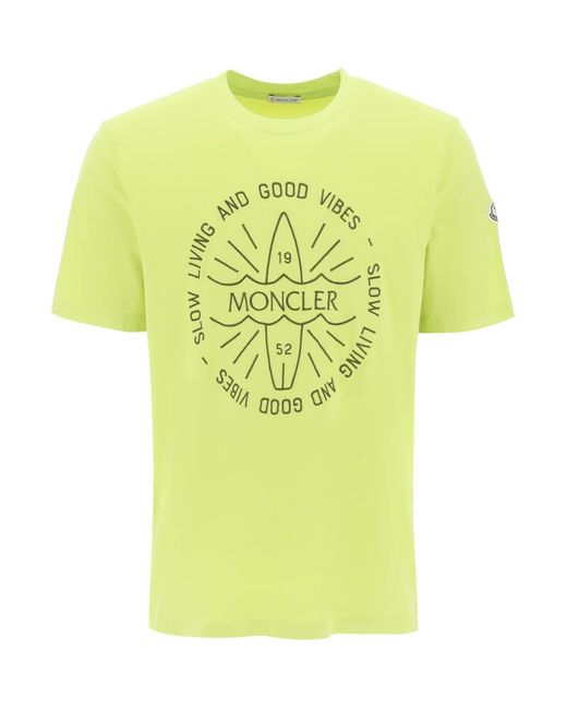 T-Shirt Con Ricamo Logato di Moncler in Yellow da Uomo