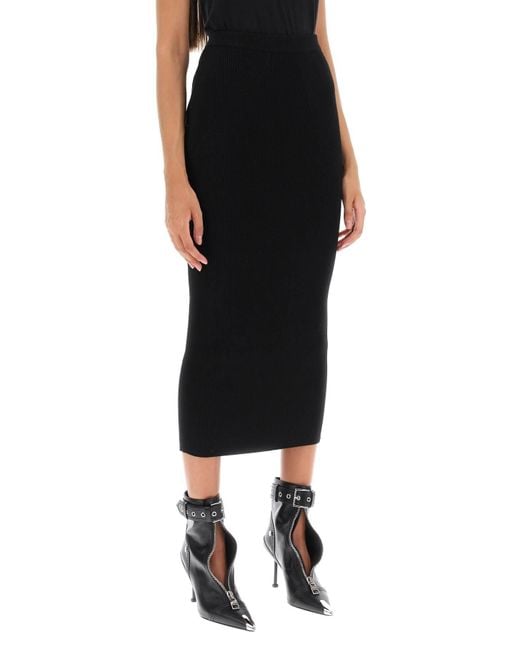 Alexander McQueen Black Ribbed-knit Pencil Skirt