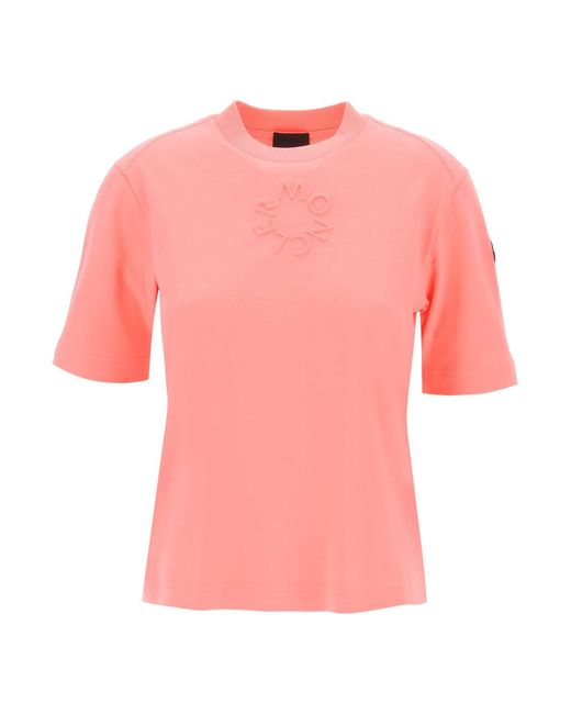Moncler Pink Embossed Logo T-Shirt