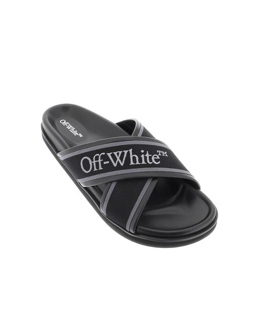 Off- Slides Con Logo Ricamato di Off-White c/o Virgil Abloh in Black da Uomo