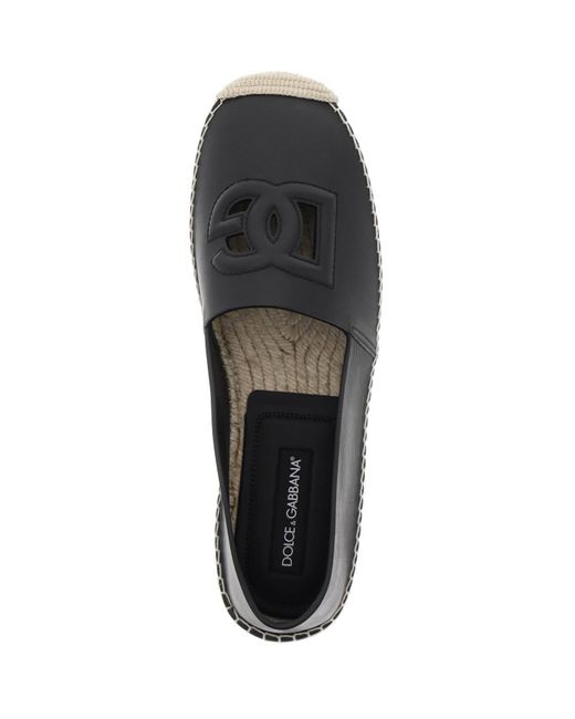 Dolce & Gabbana Black Leather Espadrilles With Dg Logo And for men