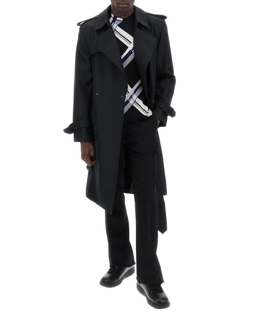 Burberry Black Double-Breasted Silk Blend Trench Coat for men