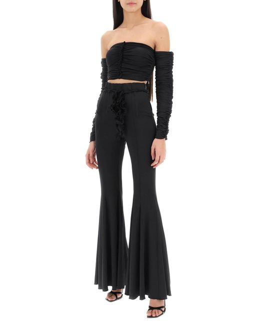 ROTATE BIRGER CHRISTENSEN Black Rotate Ruched Off-shoulder Cropped Top