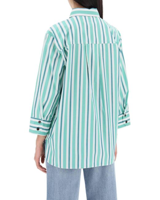 Ganni Blue "oversized Striped Poplin Shirt