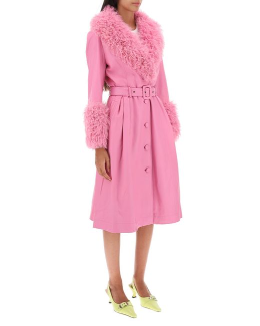 Saks Potts Pink Foxy Leather And Shearling Long Coat