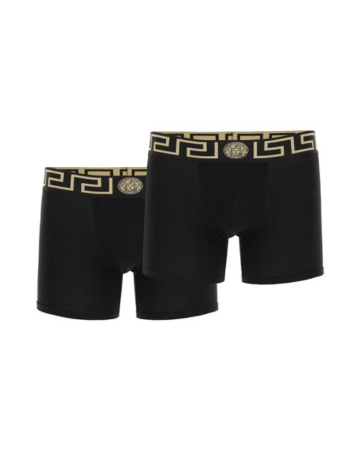 Versace Black Bi Pack Underwear Trunk With Greca Band for men