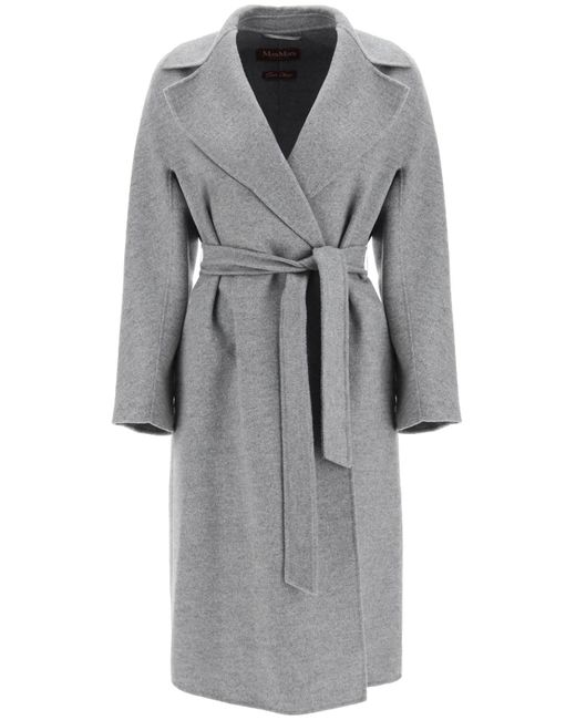Max Mara Studio Gray 'cles' Coat In Silk Wool And Cashmere