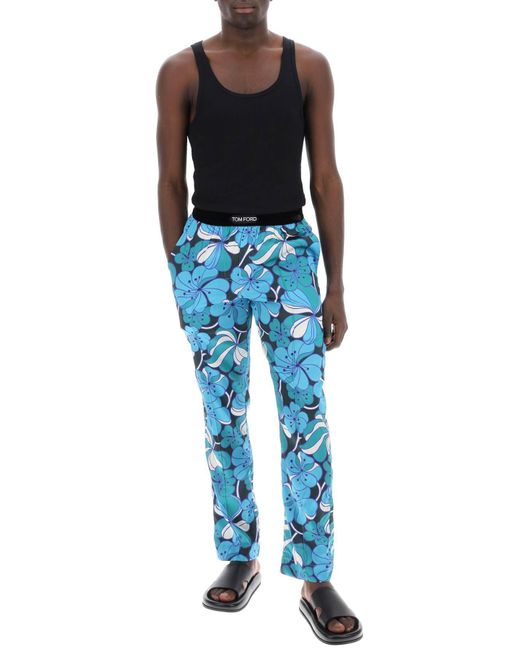 Tom Ford Blue Pajama Pants In Floral Silk for men