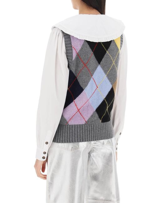 Ganni Multicolor Wool Vest With Argyle Pattern