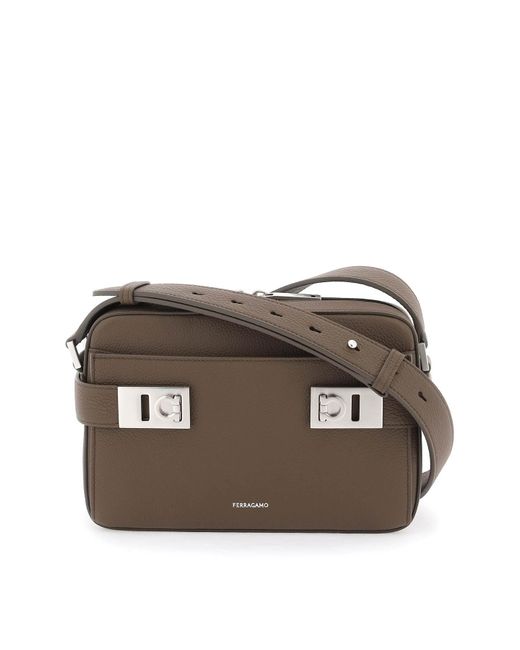 Ferragamo Brown Smooth Leather Camera Bag for men
