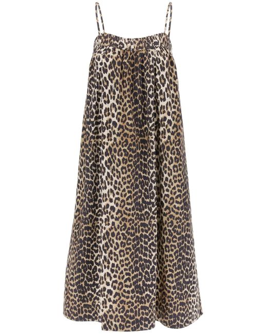 Ganni Multicolor Leopard Print Flared Midi Dress With