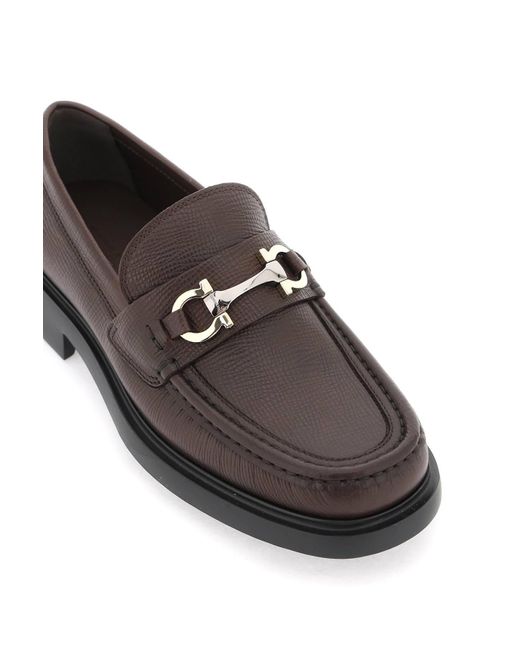 Ferragamo Gray Embossed Leather Loafers With G for men