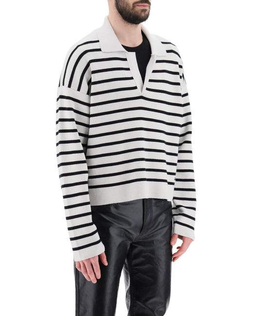 AMI White Ami Alexandre Matiussi Striped V Neck Magic Pullover Sweater for men