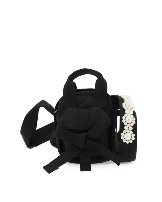 Simone Rocha Black Mini Shoulder Bag With Pearls And Bows
