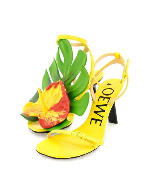 Loewe Yellow Petal Monstera Leather Heeled Sandals
