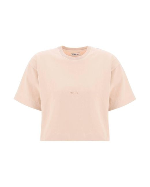 Autry Pink Boxy T-Shirt With Debossed Logo