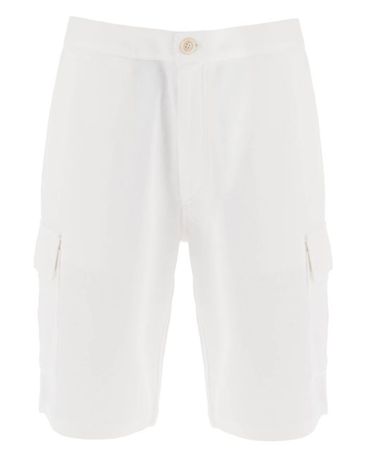 Brunello Cucinelli White Cargo Shorts In Jersey for men