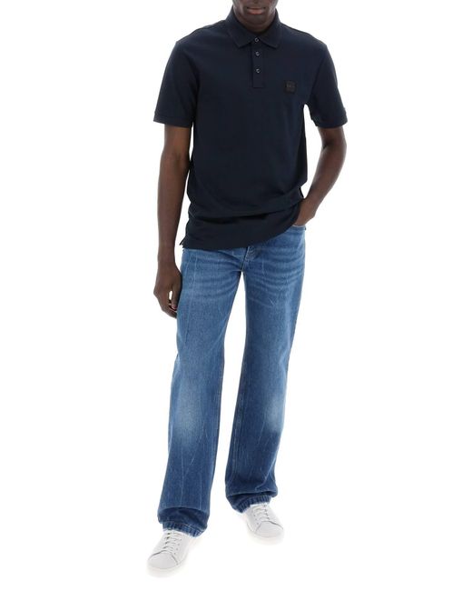 Boss Blue Mercerized Cotton Polo Shirt for men