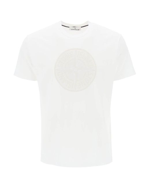 Stone Island White T-Shirt With Print On The Chest for men