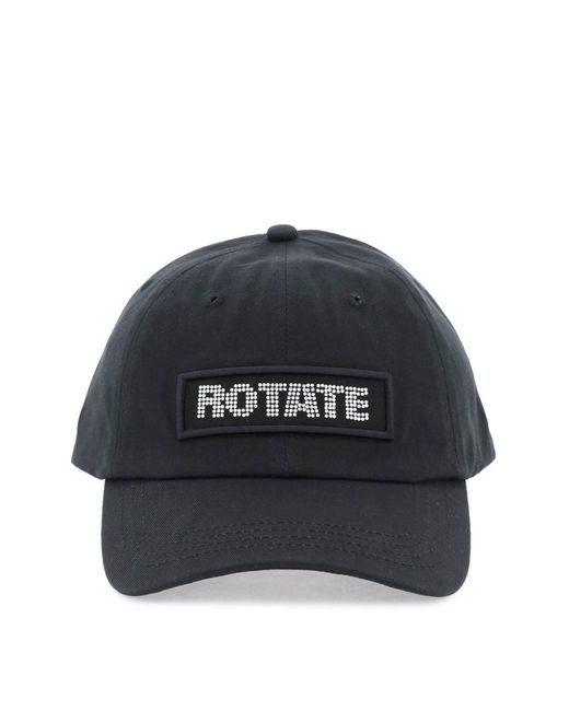 ROTATE BIRGER CHRISTENSEN Black Cotton Baseball Cap With Rhinestone Logo