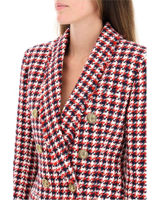 Balmain Tweed Houndstooth Jacket in Red,Black,White (Red) Save 7 Lyst