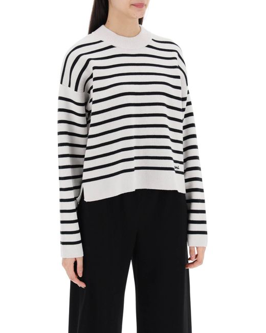 AMI White Striped Magic Pullover Sweater