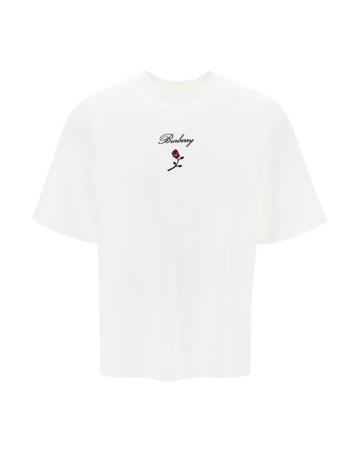 Maglietta in forma sciolta di con rosa di Burberry in White da Uomo