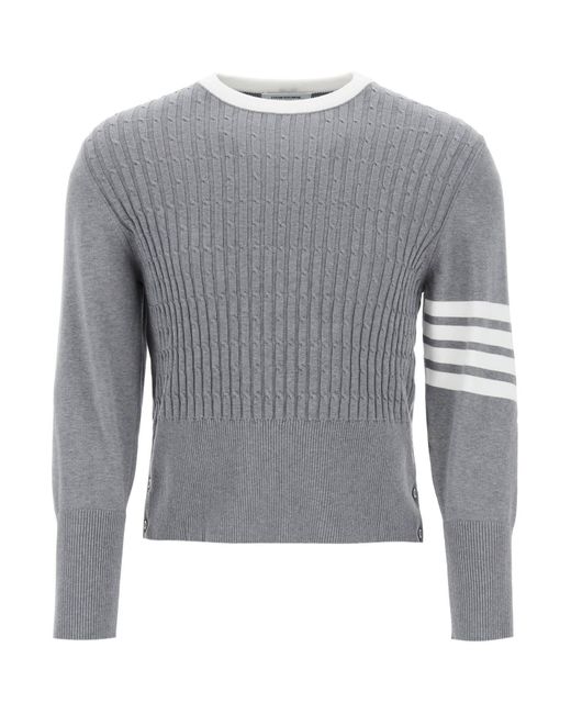 Thom Browne Gray Placed Baby Cable 4 Bar Cotton Sweater for men