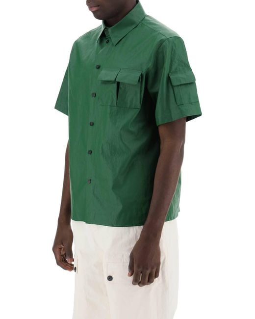 Ferragamo Green Short-Sleeved Linen Shirt With Coated for men